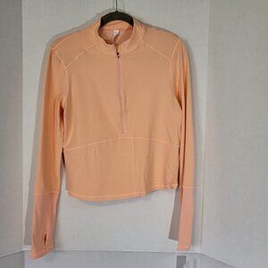 CRZ Yoga Women's Brushed Half Zip Cropped Long Sleeve Top Size Large Dew Pink